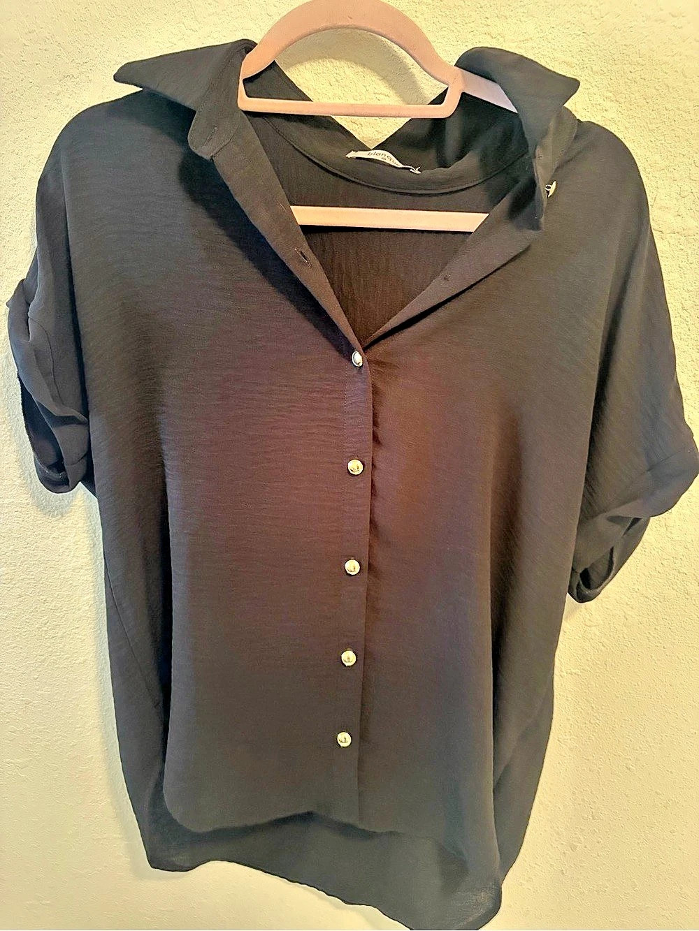 blanque Button-Down Blouse in Black Size Small OVERSIZED